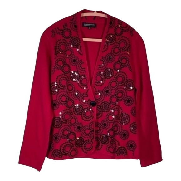 Jones of New York Collection 100% Merino Wool embroidered Sequin Cardigan NWT - Picture 3 of 8
